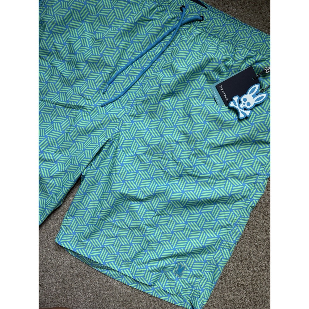 NEW Psycho Bunny Swim Jasper AOP Lightweight Lined‎ Swim Trunks 2XLT Green Gecko